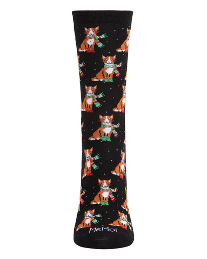 Women's Cozy Cat Holiday Crew Socks : Color: Green