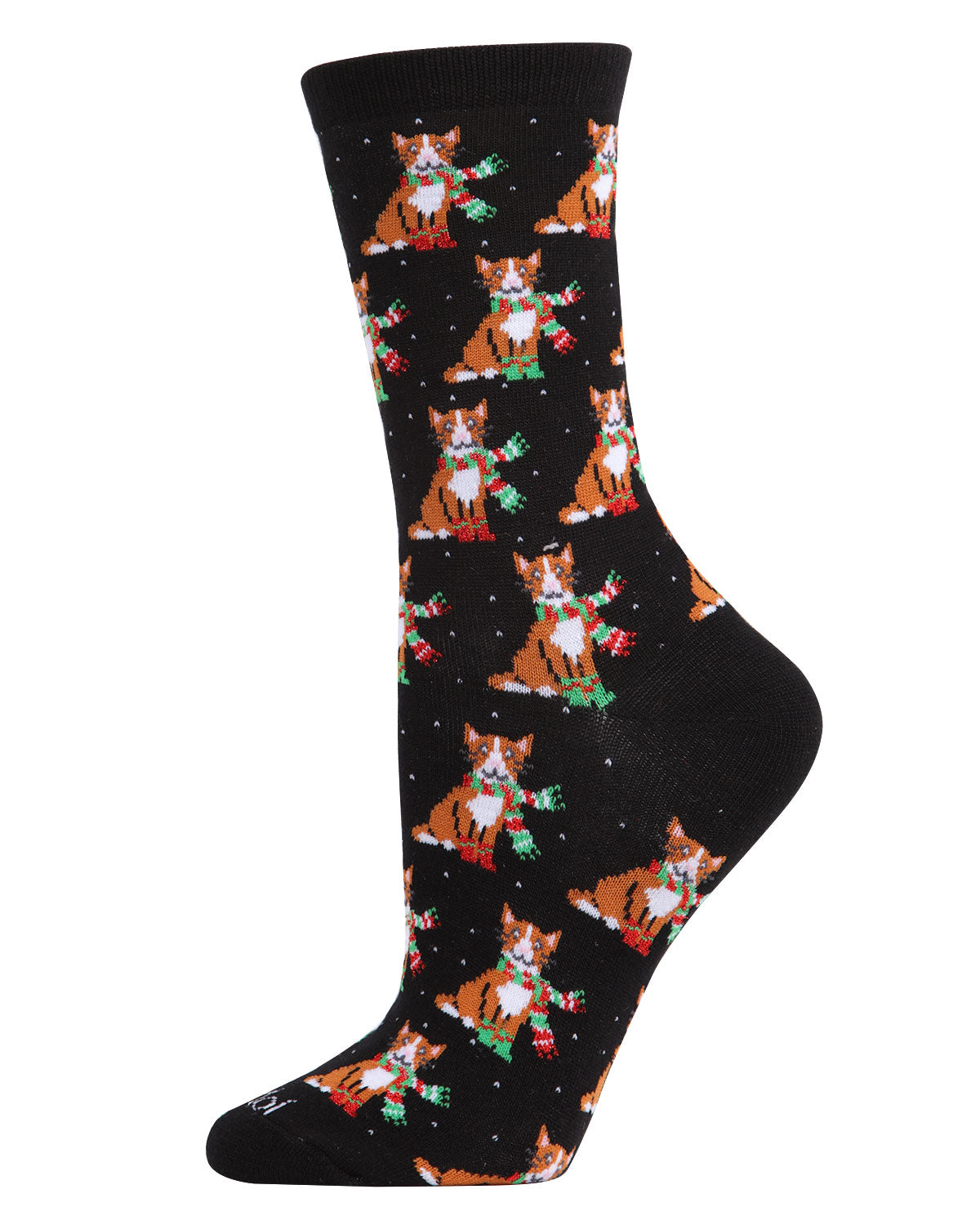 Women's Cozy Cat Holiday Crew Socks : Color: Black