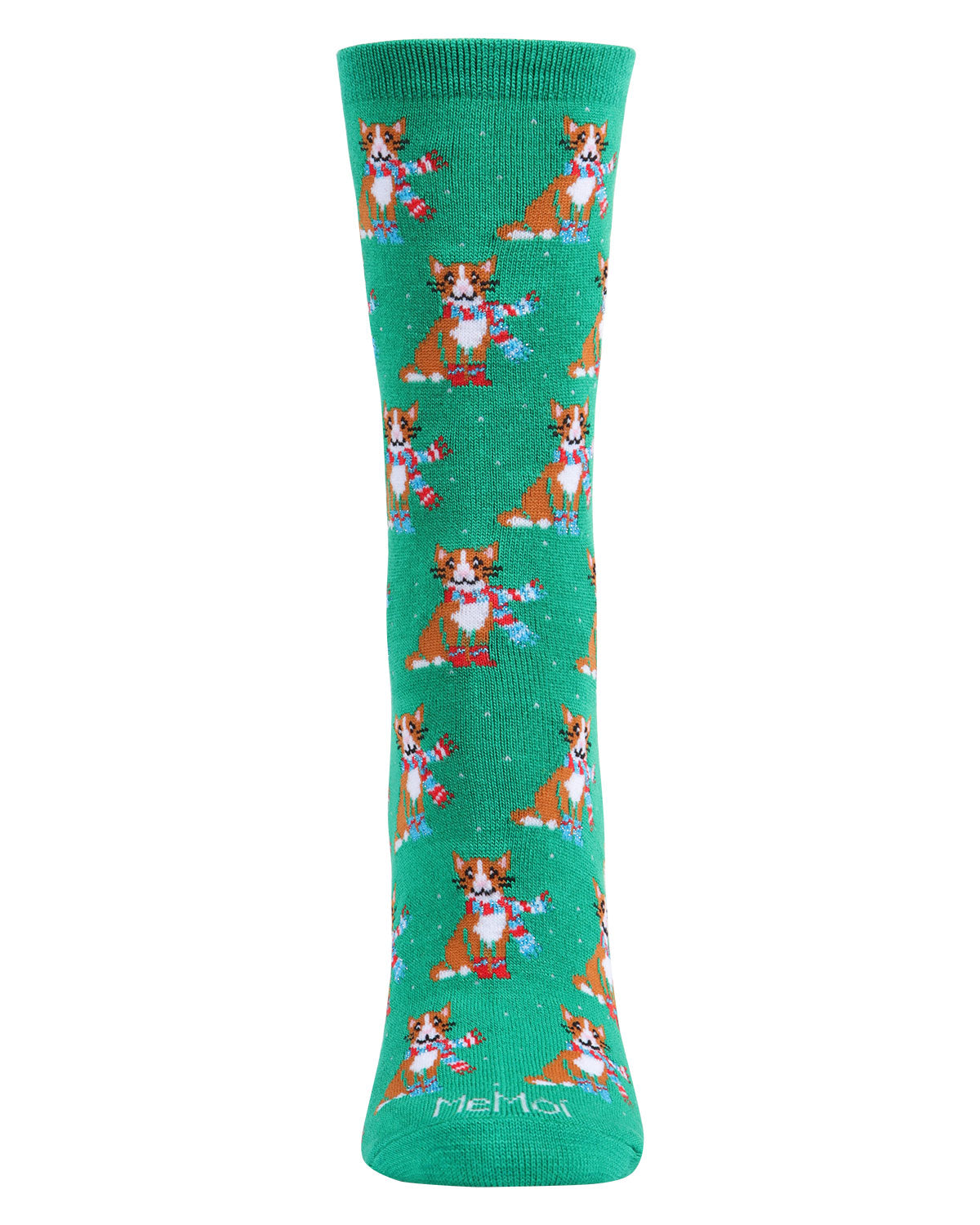 Women's Cozy Cat Holiday Crew Socks : Color: Green