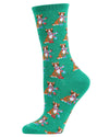 Women's Cozy Cat Holiday Crew Socks : Color: Green