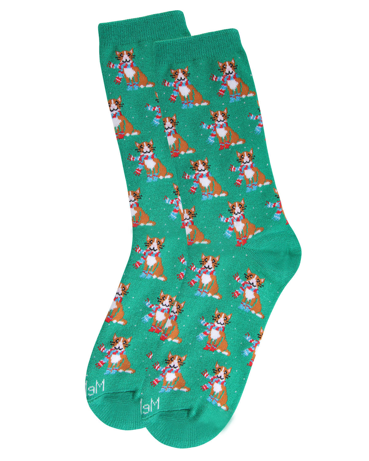 Women's Cozy Cat Holiday Crew Socks : Color: Green