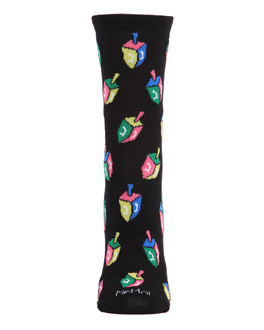 Women's Dreidel Holiday Crew Socks : Color: Black
