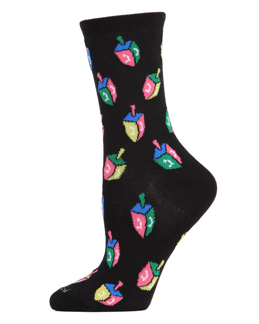 Women's Dreidel Holiday Crew Socks : Color: Black
