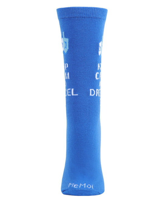 Keep Calm & Dreidel On Holiday Crew Socks : Color: Blue