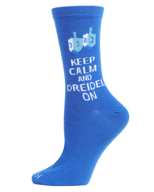 Keep Calm & Dreidel On Holiday Crew Socks : Color: Blue