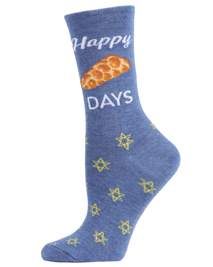 Happy Challah Days Holiday Crew Socks : Color: Denim Heather