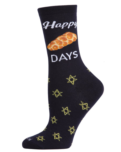 Happy Challah Days Holiday Crew Socks : Color: Navy Blazer