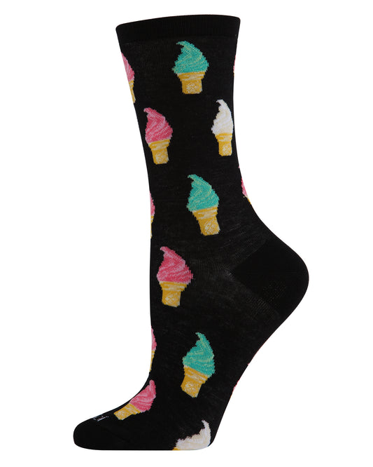 Soft Serve Cones Bamboo Blend Crew Socks : Color: Black