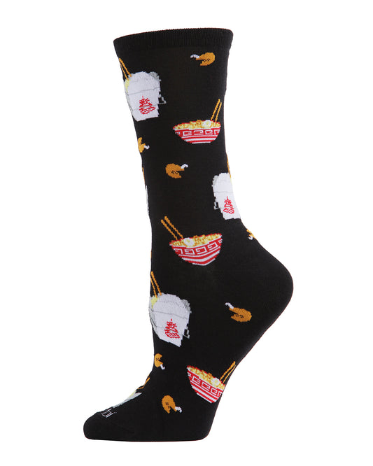 Let’s Order Takeout Bamboo Blend Crew Socks : Color: Black