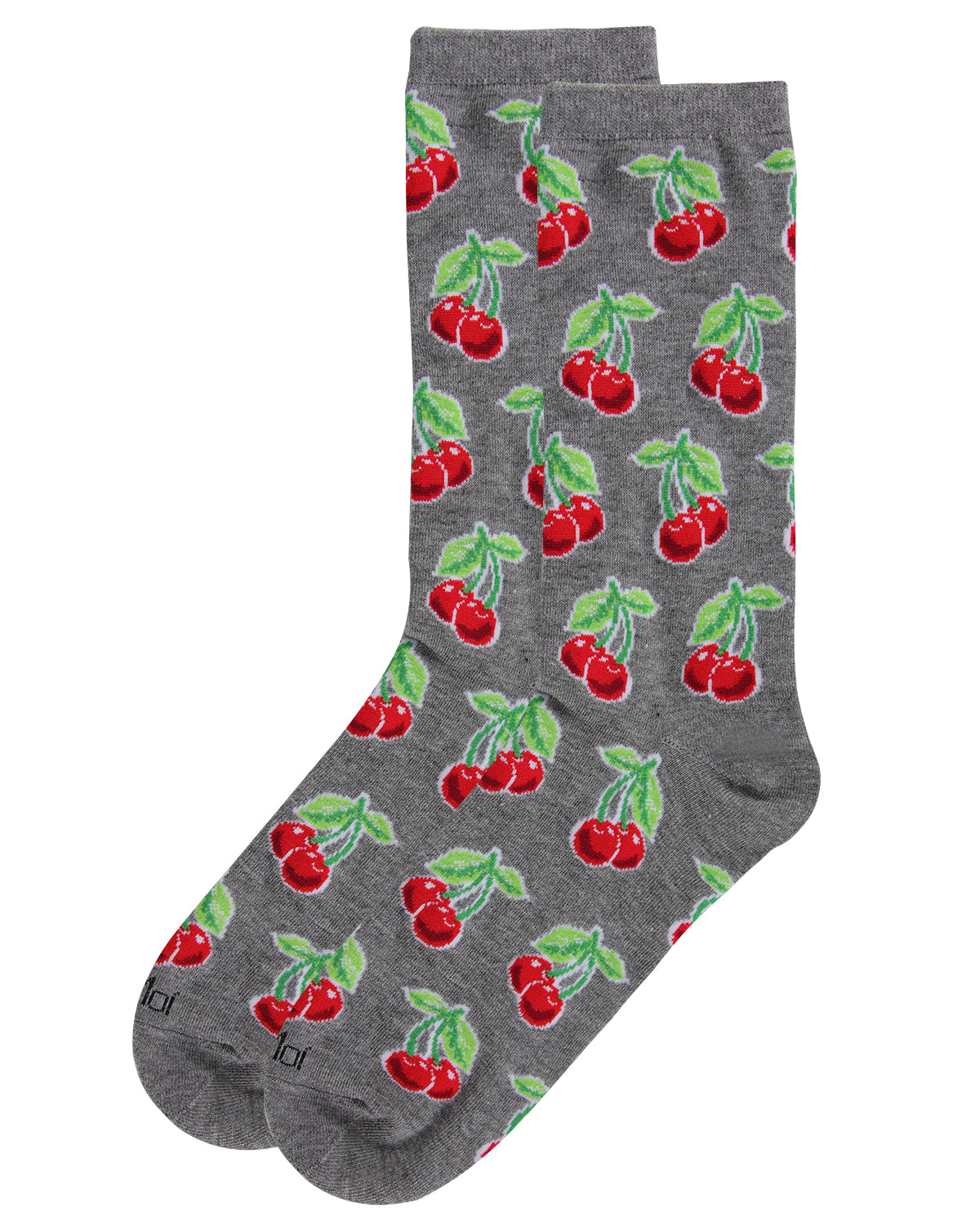 Cherries Bamboo Blend Crew Socks : Color: Medium Gray Heather