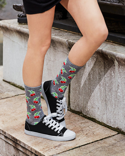 Cherries Bamboo Blend Crew Socks : Color: Medium Gray Heather