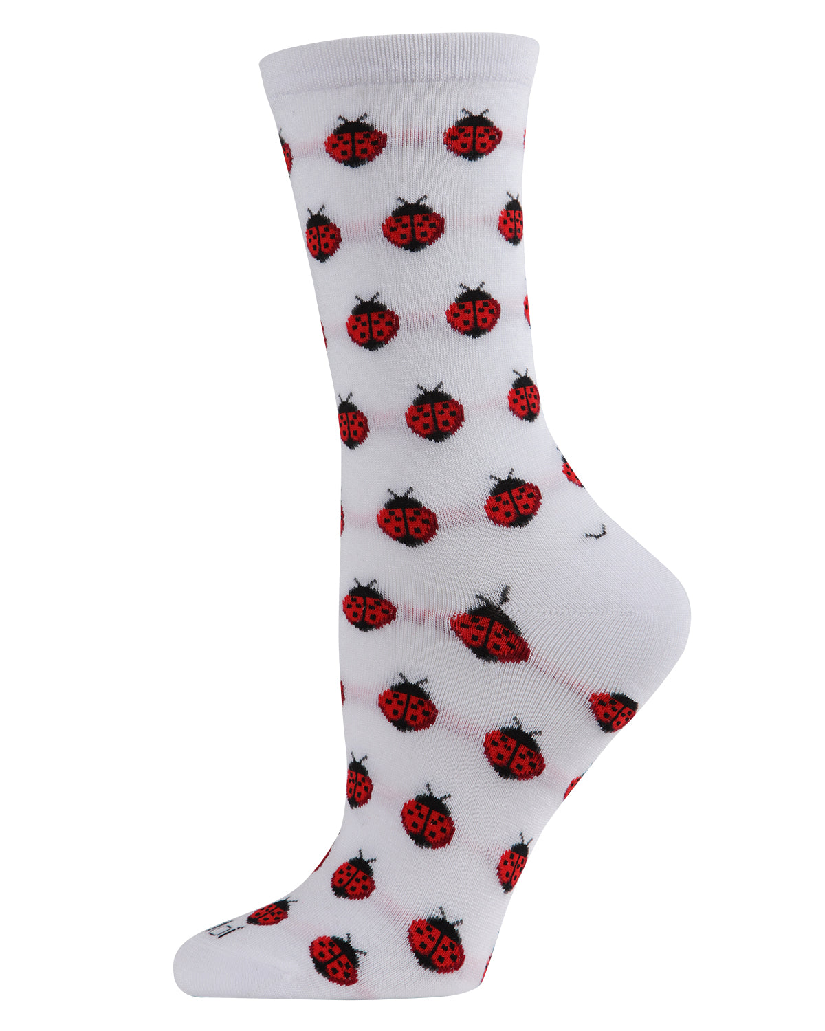 Ladybug Bamboo Blend Crew Socks : Color: White