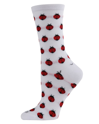 Ladybug Bamboo Blend Crew Socks : Color: White