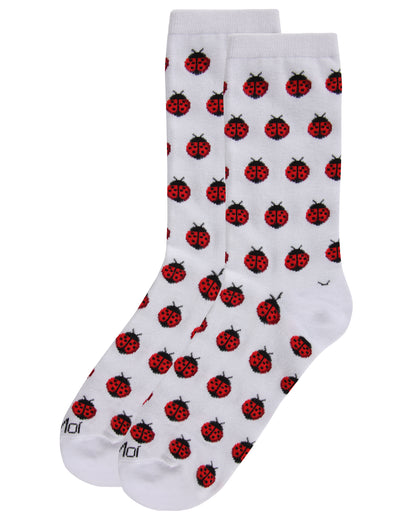 Ladybug Bamboo Blend Crew Socks : Color: White