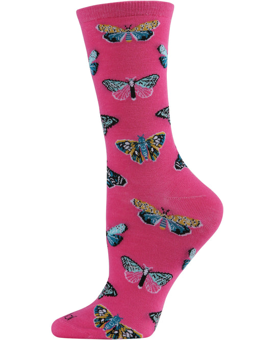 Butterfly Bamboo Blend Crew Socks : Color: Carmine Rose