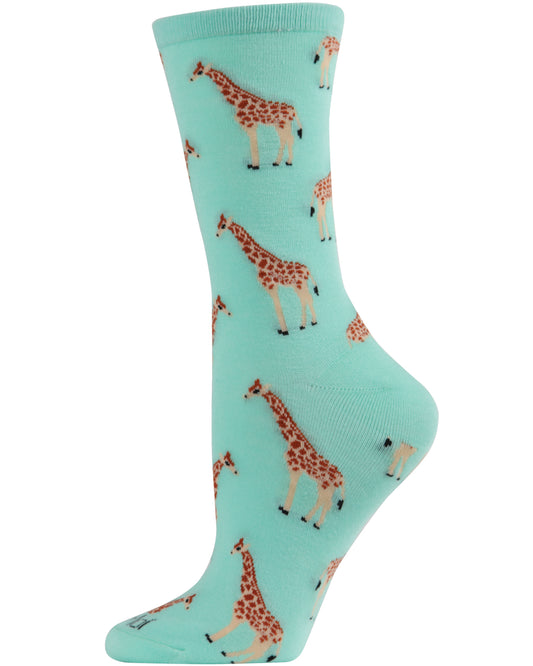 Giraffes Bamboo Blend Crew Socks : Color: Seafoam