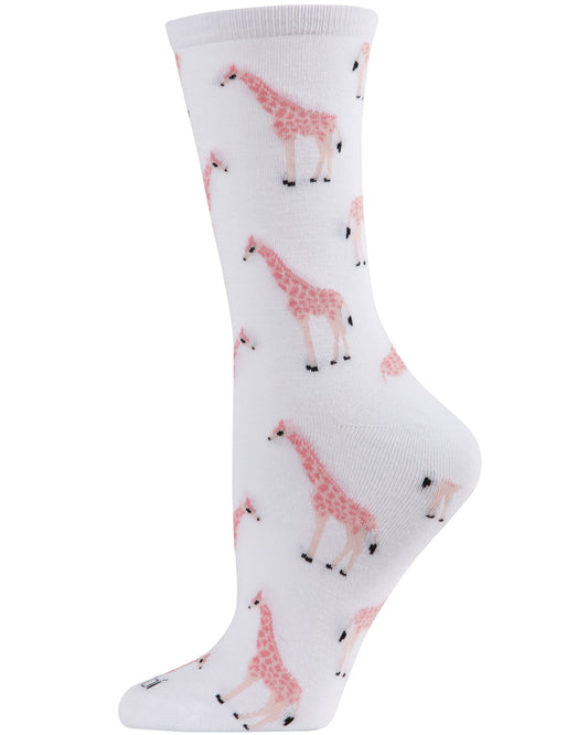 Giraffes Bamboo Blend Crew Socks : Color: White