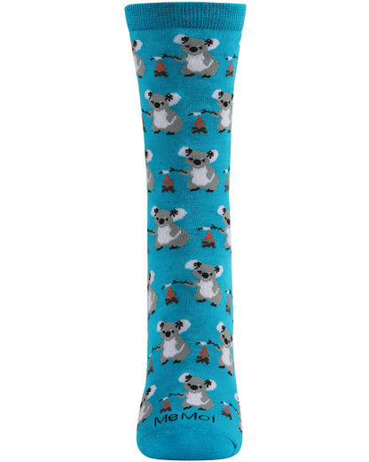 Camping Koalas Bamboo Blend Crew Socks : Color: Deep Lagoon