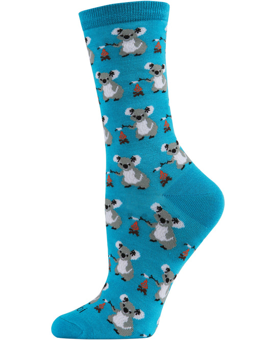 Camping Koalas Bamboo Blend Crew Socks : Color: Deep Lagoon