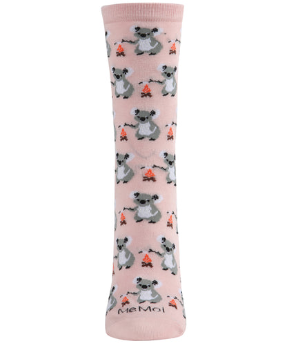 Camping Koalas Bamboo Blend Crew Socks : Color: Soft Pink