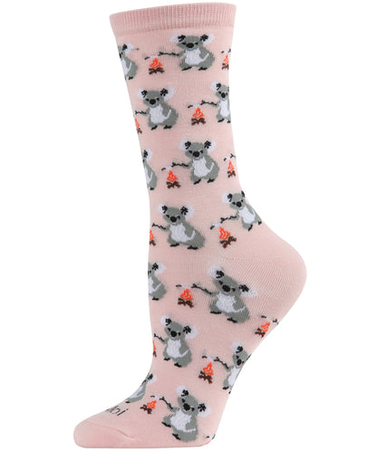 Camping Koalas Bamboo Blend Crew Socks : Color: Soft Pink