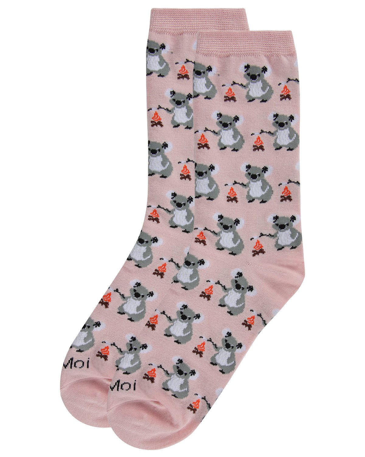 Camping Koalas Bamboo Blend Crew Socks : Color: Soft Pink
