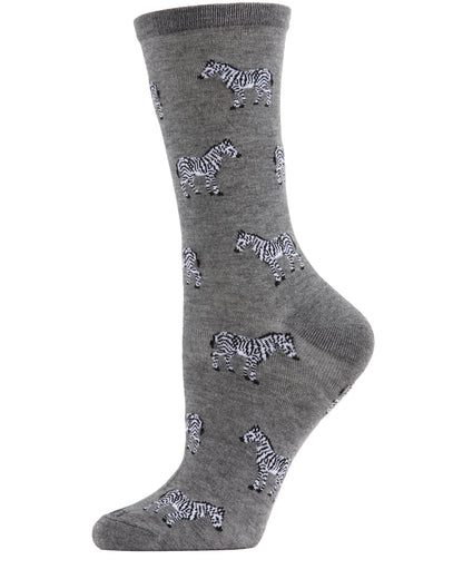 Zebras Bamboo Blend Crew Socks : Color: Medium Gray Heather