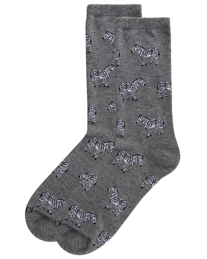 Zebras Bamboo Blend Crew Socks : Color: Medium Gray Heather