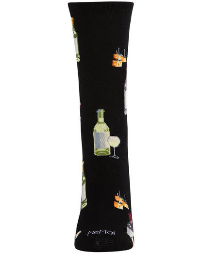 Wine and Cheese Bamboo Blend Crew Socks : Color: Black