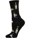 Wine and Cheese Bamboo Blend Crew Socks : Color: Black