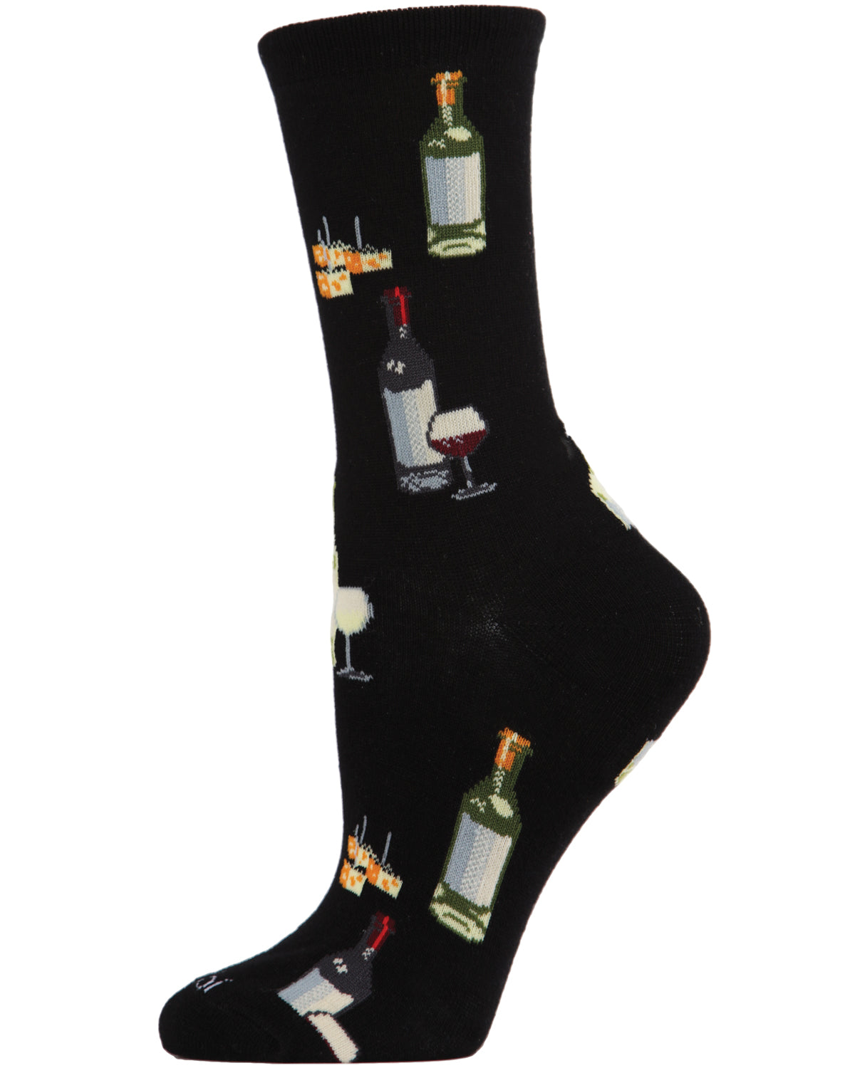 Wine and Cheese Bamboo Blend Crew Socks : Color: Black