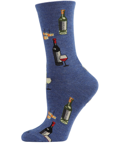 Wine and Cheese Bamboo Blend Crew Socks : Color: Denim Heather