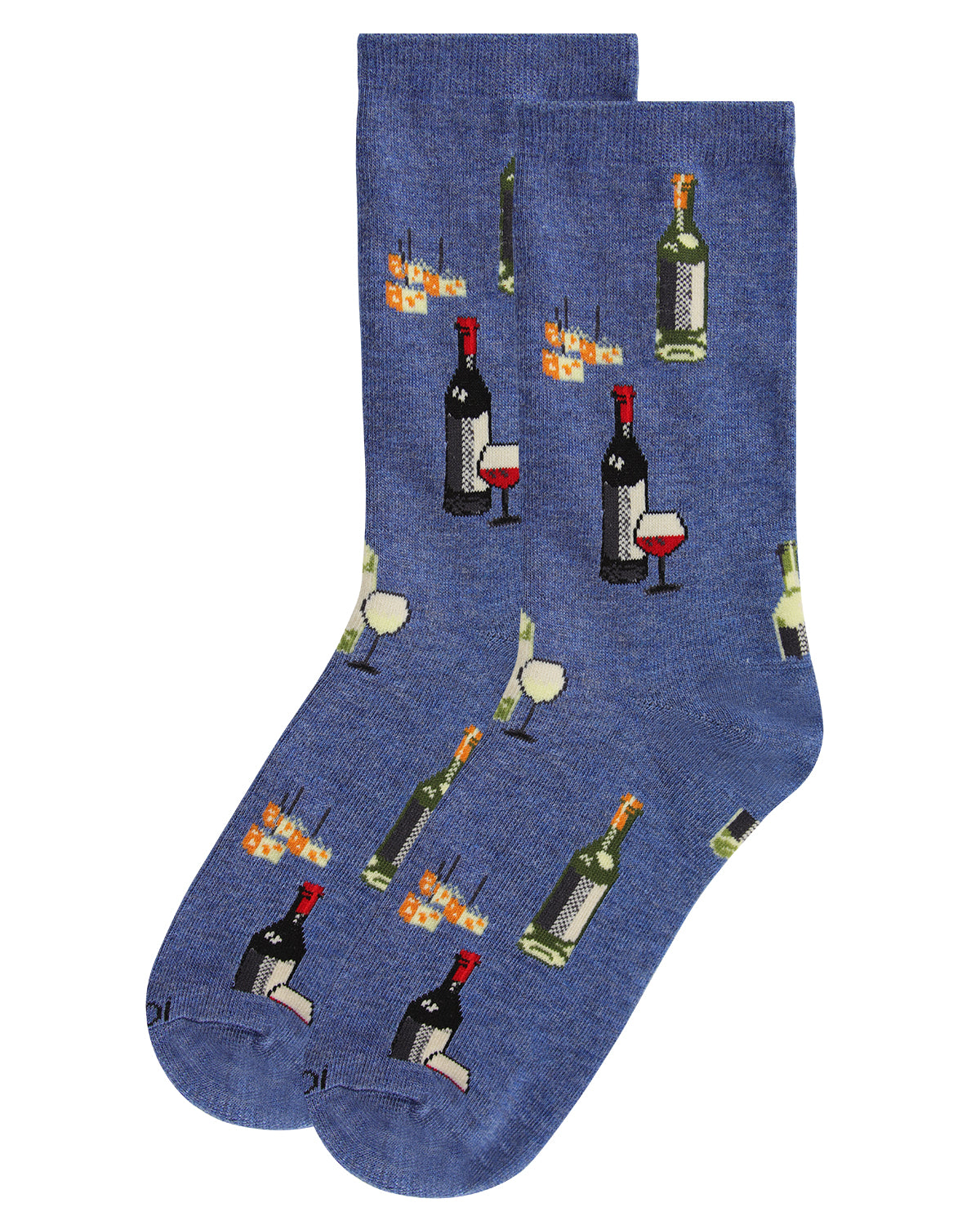 Wine and Cheese Bamboo Blend Crew Socks : Color: Denim Heather