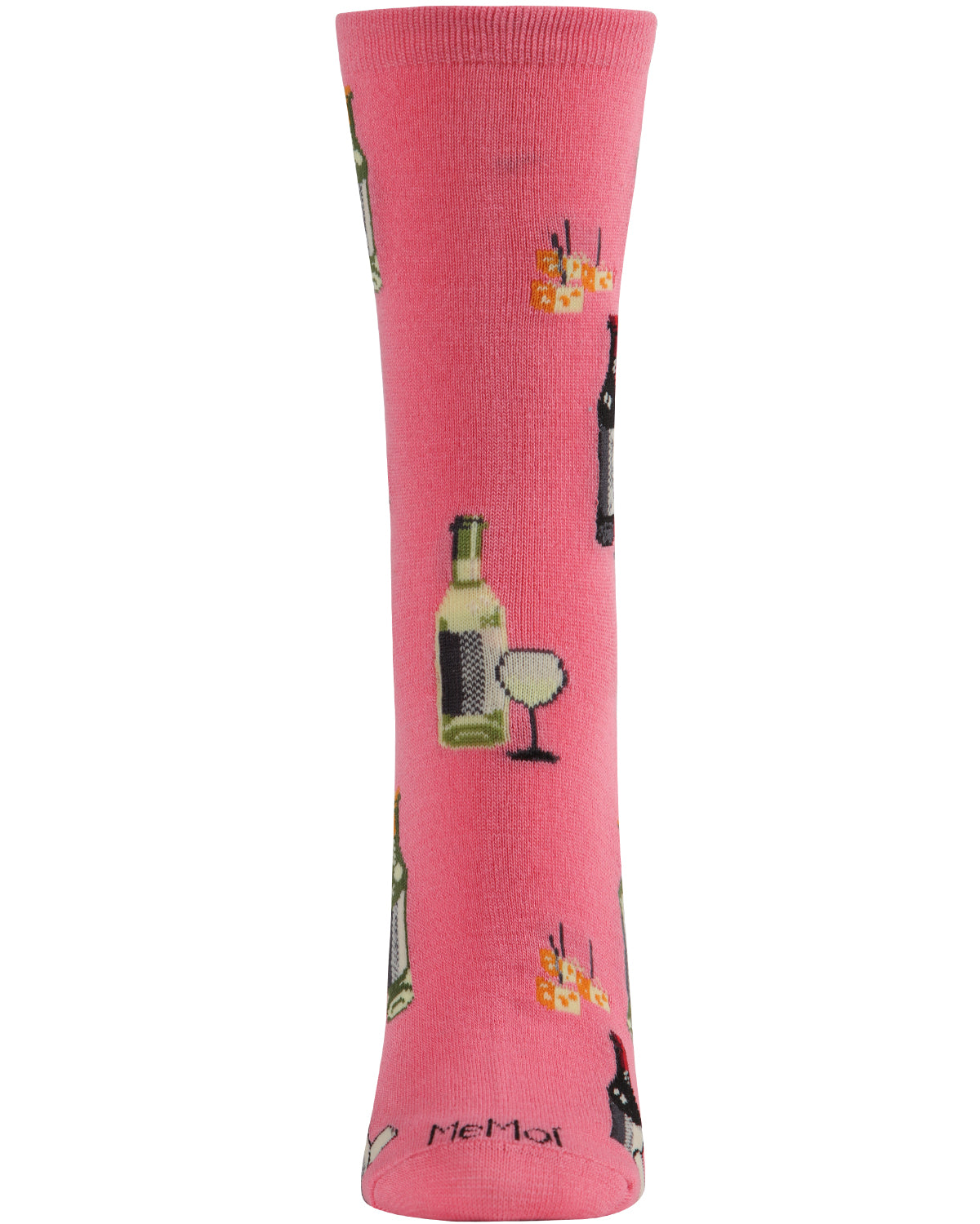 Wine and Cheese Bamboo Blend Crew Socks : Color: Pink