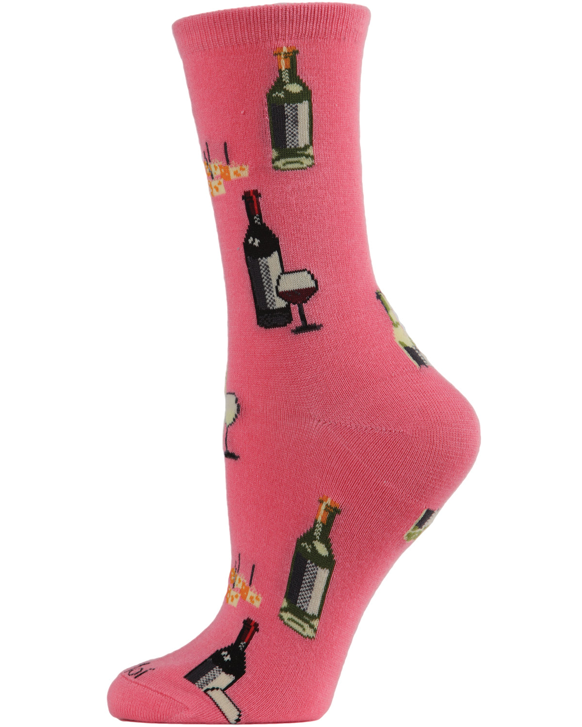 Wine and Cheese Bamboo Blend Crew Socks : Color: Pink