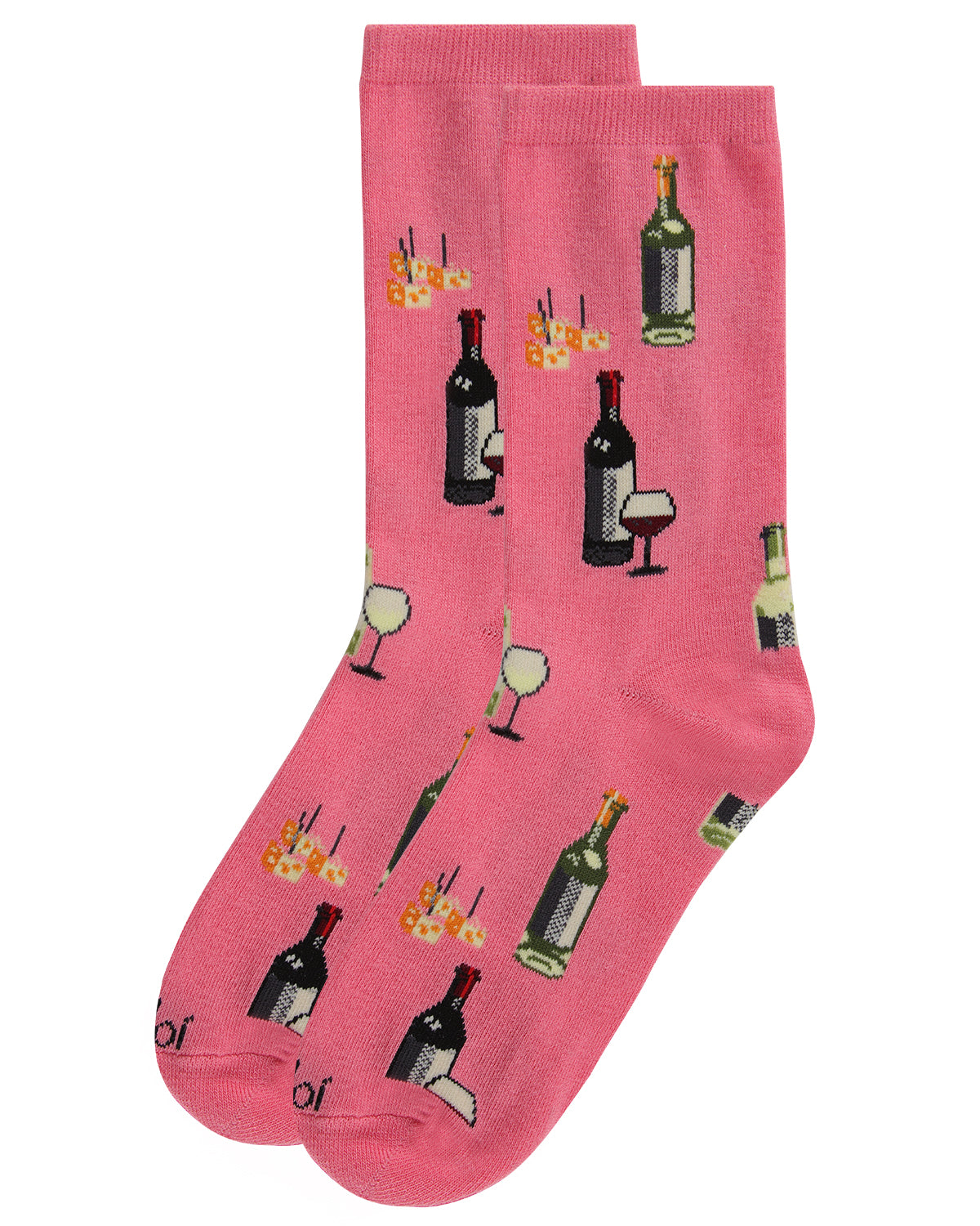 Wine and Cheese Bamboo Blend Crew Socks : Color: Pink