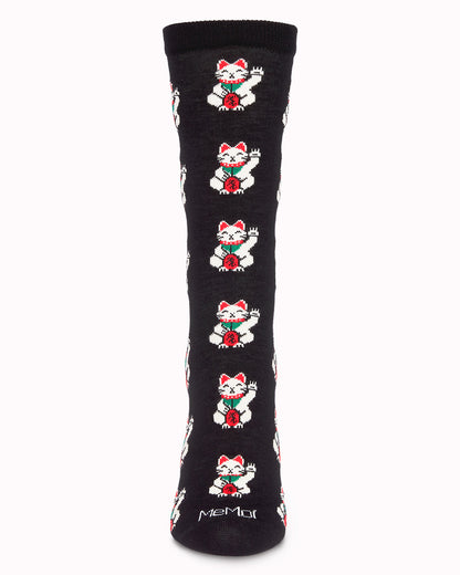Maneki-Neko Bamboo Blend Crew Socks : Color: Black