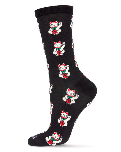 Maneki-Neko Bamboo Blend Crew Socks : Color: Black