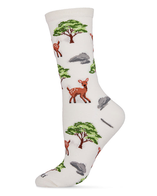 Oh Deer Bamboo Blend Crew Socks : Color: White