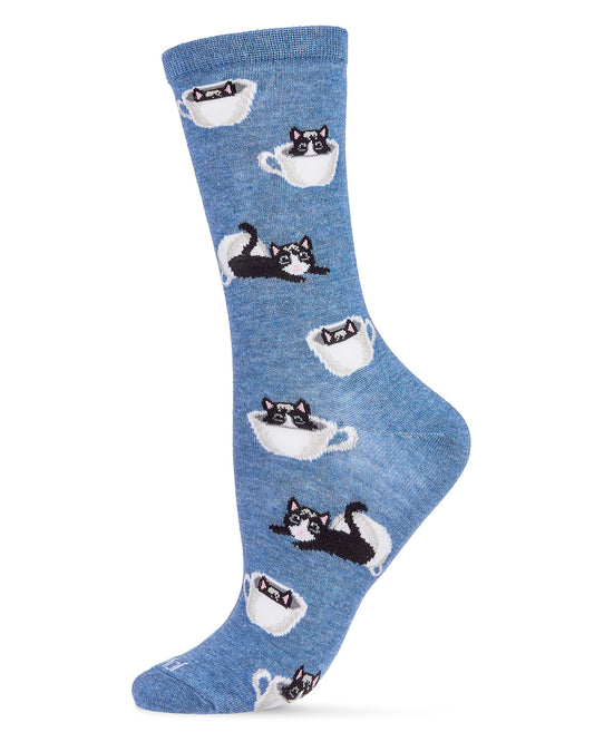 Cup o' Cats Bamboo Blend Crew Socks : Color: Denim Heather