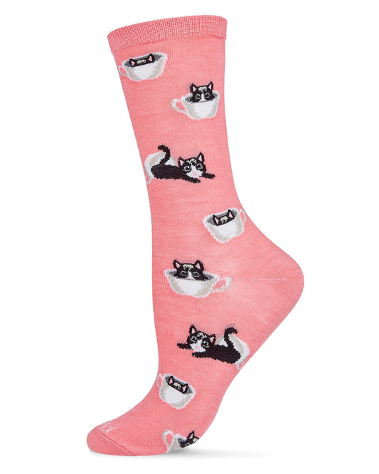 Cup o' Cats Bamboo Blend Crew Socks : Color: Pink