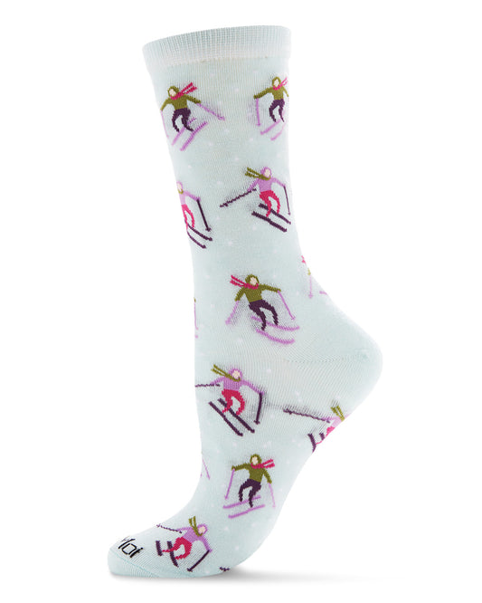 Skiing Paradise Bamboo Blend Crew Socks : Color: Seafoam