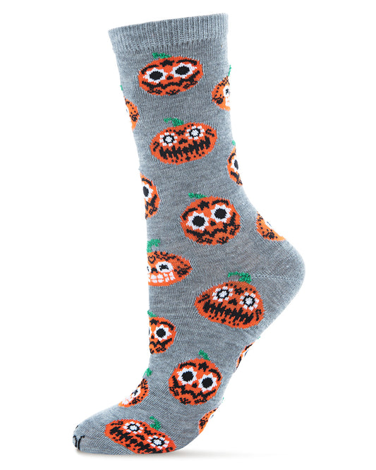 Women's Spooky Pumpkins Crew Socks : Color: Medium Gray Heather