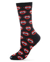 Vampire Lips Novelty Crew Socks : Color: Black