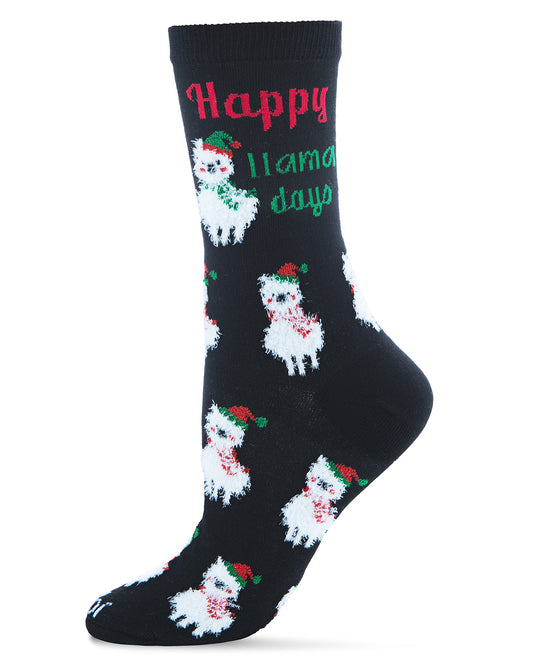 Women's Happy Llama Days Novelty Christmas Socks : Color: Black