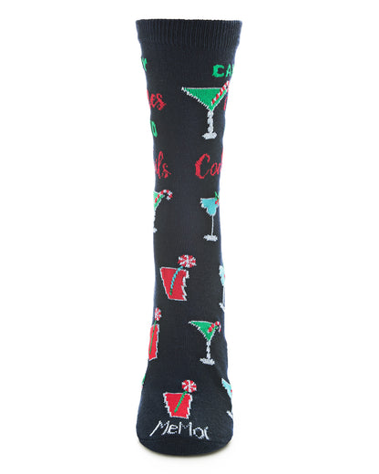 Women's Candy Canes & Cocktails Holiday Crew Socks : Color: Navy