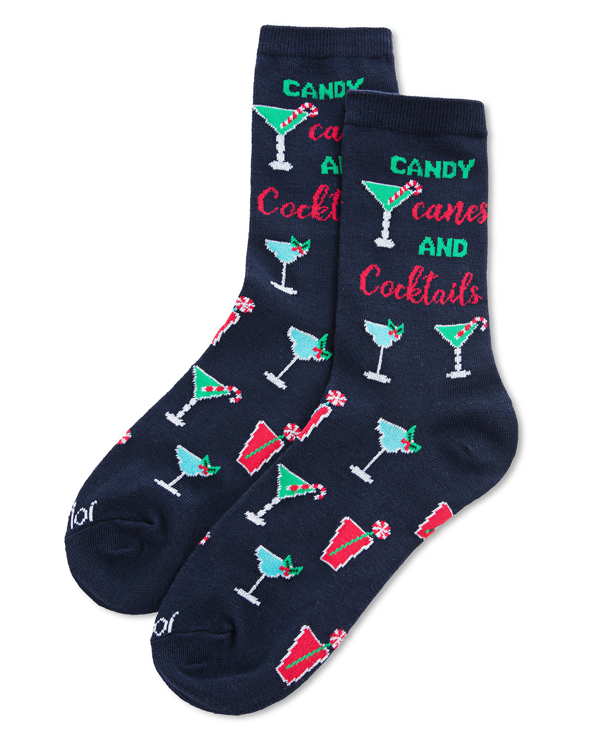 Women's Candy Canes & Cocktails Holiday Crew Socks : Color: Navy