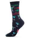 Women's Candy Canes & Cocktails Holiday Crew Socks : Color: Navy