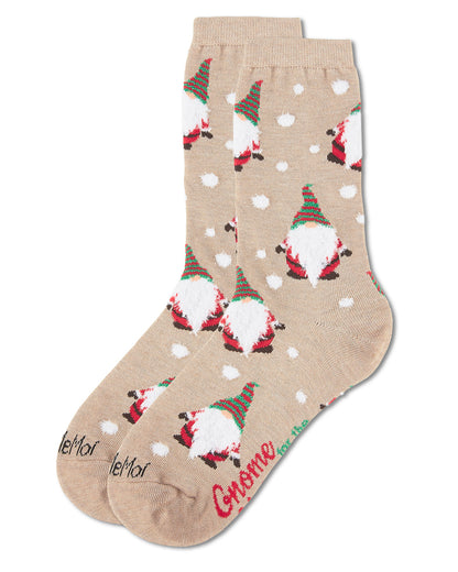 Gnome for the Holidays Crew Socks : Color: Khaki Heather