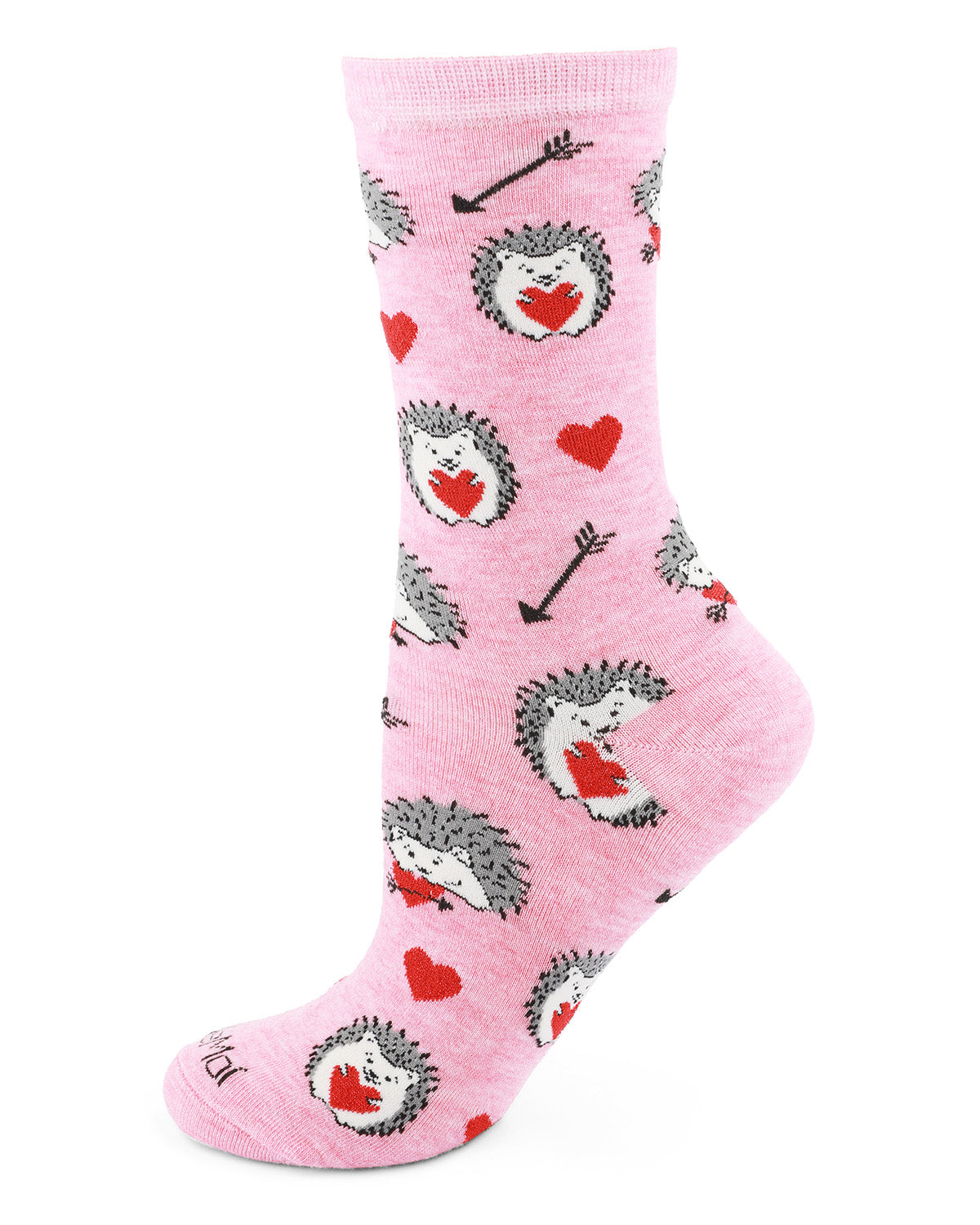 Love Struck Hedgehog Bamboo Blend Crew Sock : Color: Pink Heather